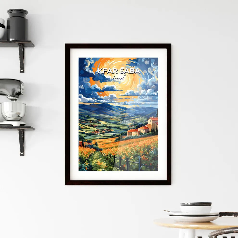 Kfar Saba Israel Cityscape Painting Landscape Art Skyline Buildings Fields Default Title