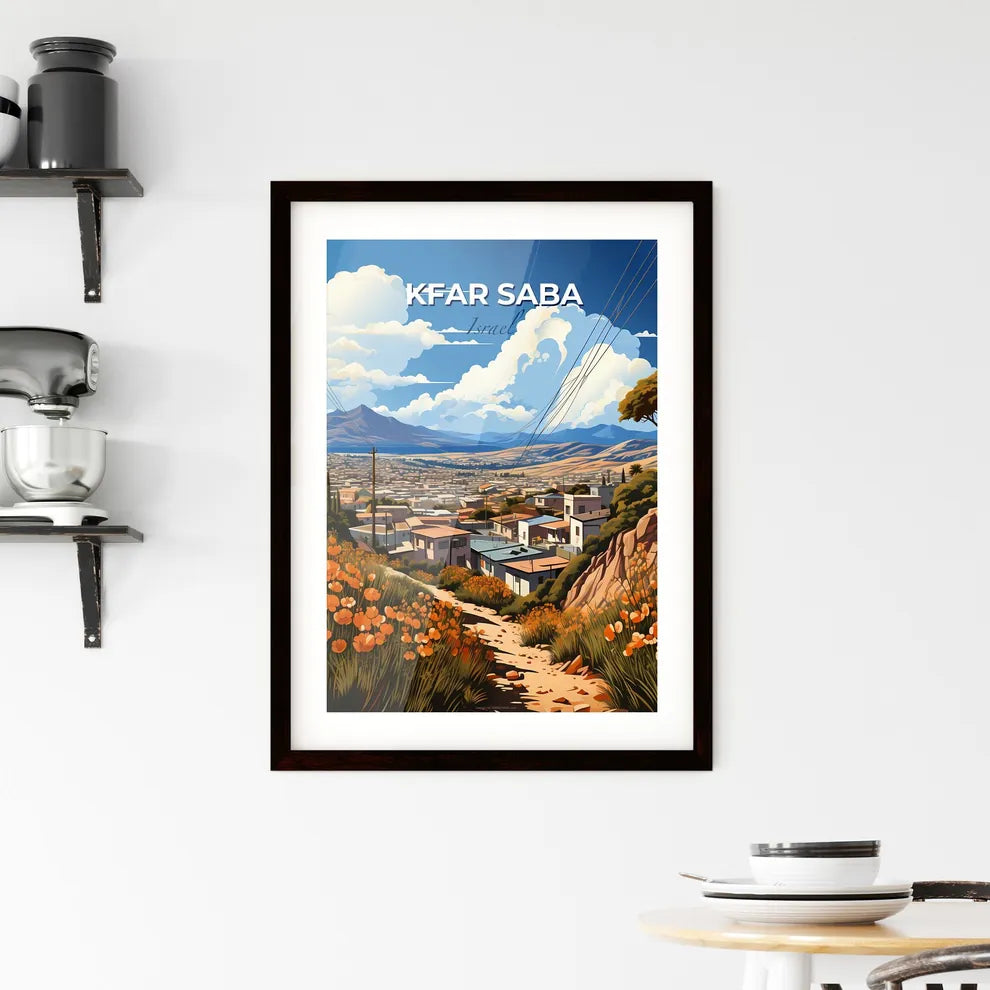 Kfar Saba Israel Skyline - A Colorful Painting of Orange Flowers and City Buildings Default Title