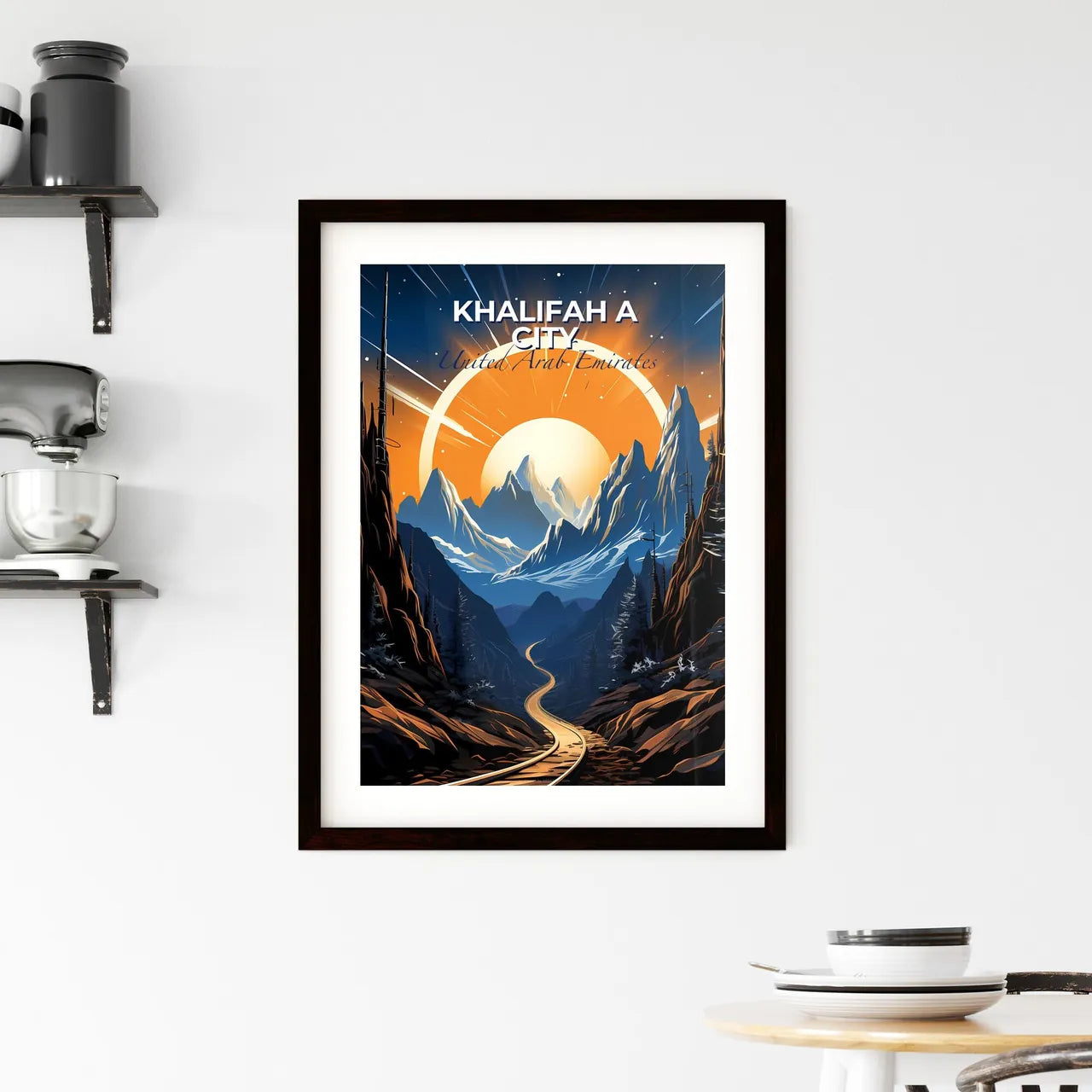 Vibrant Mountain Road Painting: Khalifah City United Arab Emirates Skyline Default Title