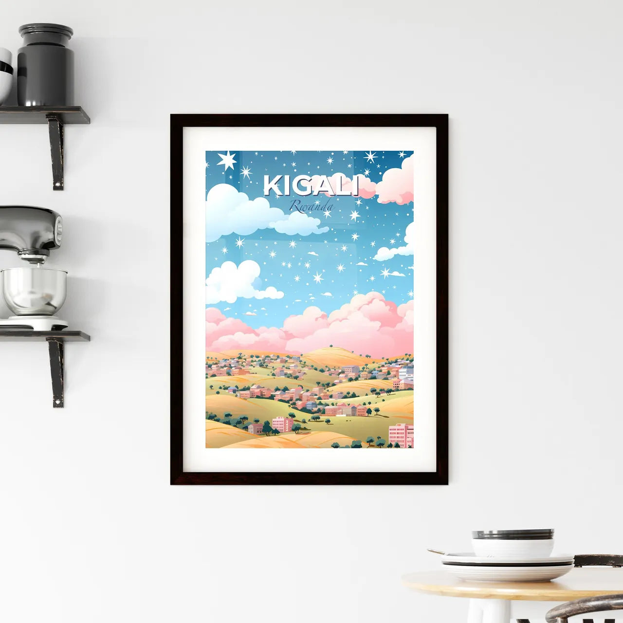 Vibrant Kigali Skyline Painting, Rwanda Town and Hills Landscape Art Default Title