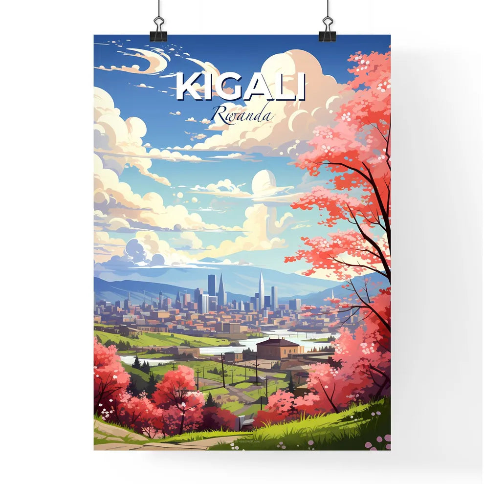 Artistic Cityscape with Vibrant Trees and Kigali Rwanda Skyline Default Title