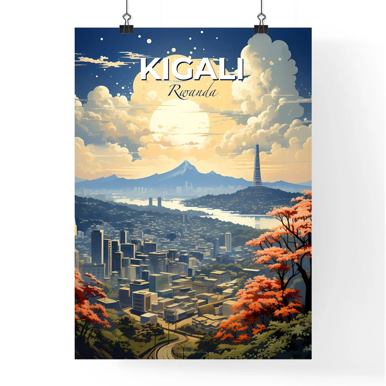Kigali Rwanda City Skyline Landscape Painting Art Africa Vibrant Trees Mountains Default Title
