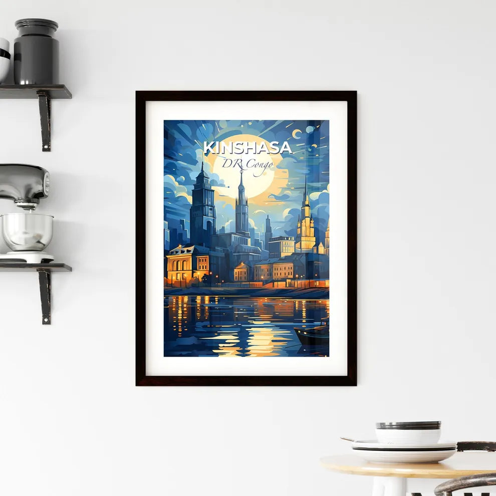Vibrant Kinshasa Skyline Painting City Moon Boat Congo Art Default Title