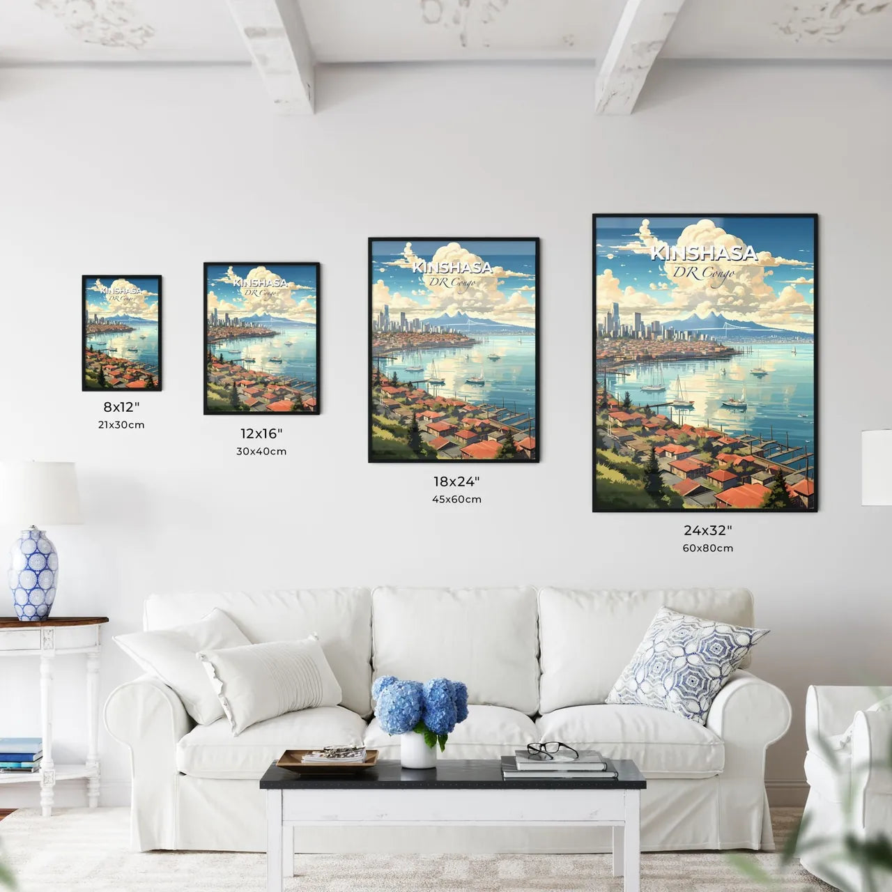 Vibrant City Skyline Painting: Kinshasa, DR Congo's Colorful Waterfront Default Title