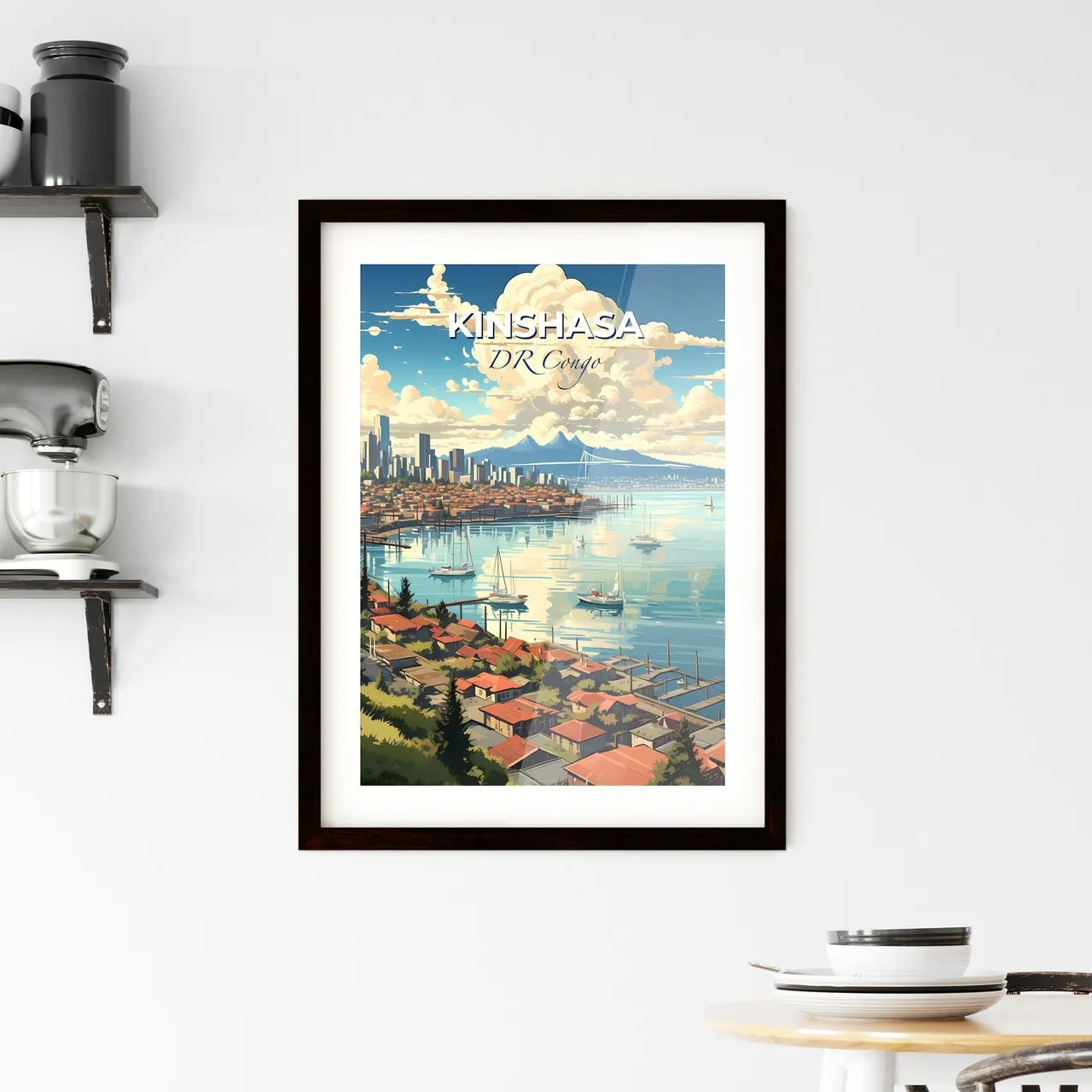 Vibrant City Skyline Painting: Kinshasa, DR Congo's Colorful Waterfront Default Title