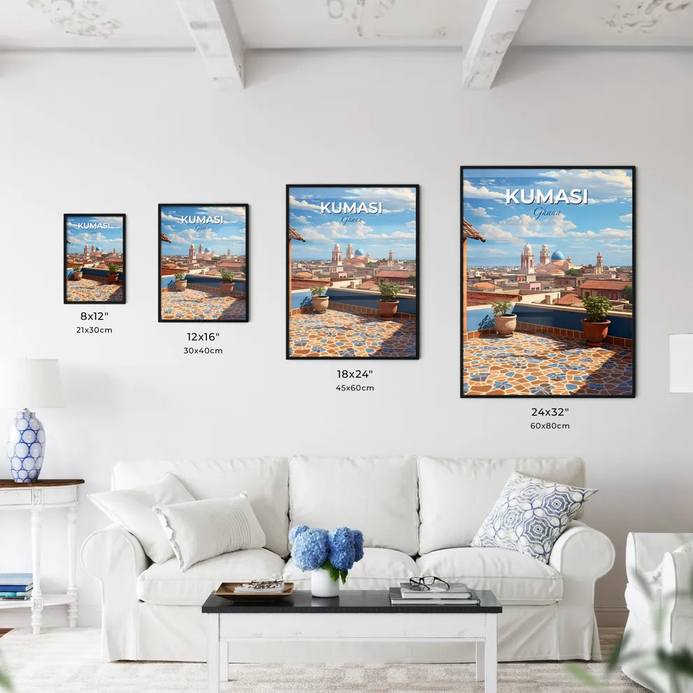 Ghanaian Art Painting of Buildings in Kumasi Cityscape Vivid Skyline in Africa Default Title