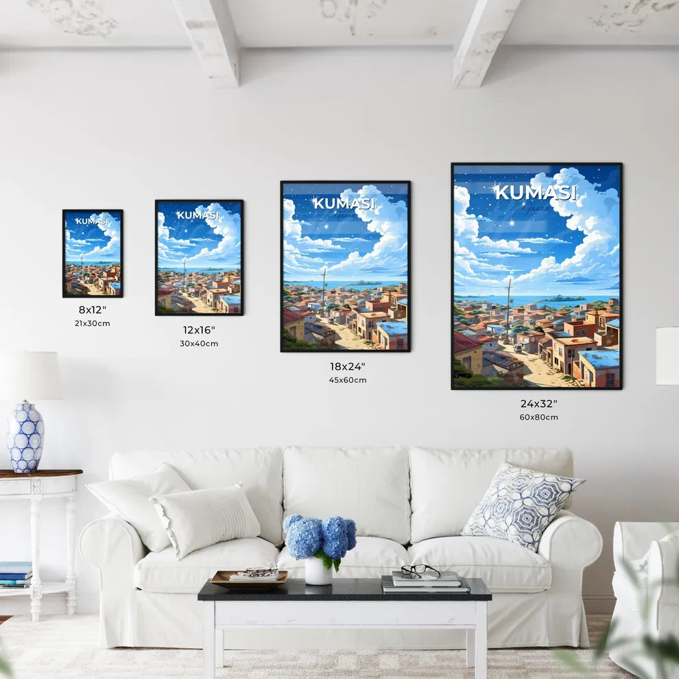 City Painting: Vibrant Kumasi Ghana Skyline with Buildings and Dramatic Clouds Default Title