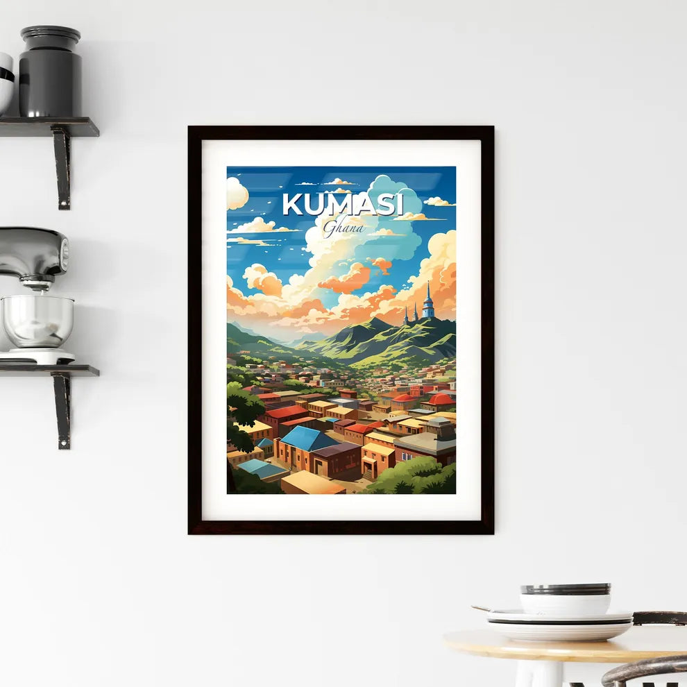 Kumasi City Skyline Watercolor Painting, Colorful Art, City in Valley, Mountain Landscape, Vibrant Ghana Artwork Default Title