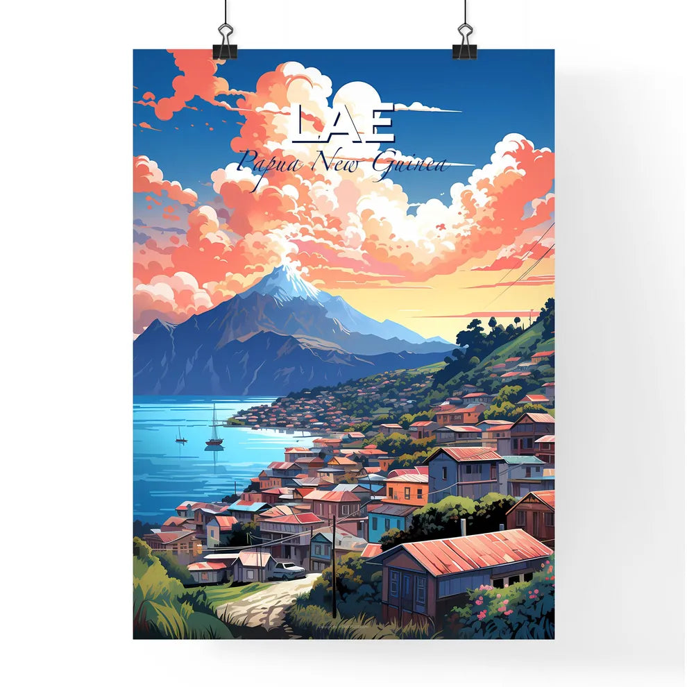 Painterly Lae Papua New Guinea Skyline with Serene Hilltop Mountain Default Title