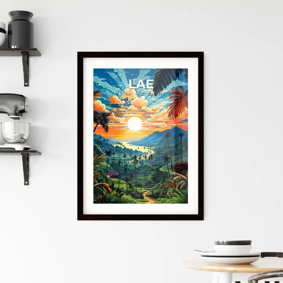 Vibrant Artistic Landscape of Lae Papua New Guinea Skyline with Mountains Trees and Sunset Default Title