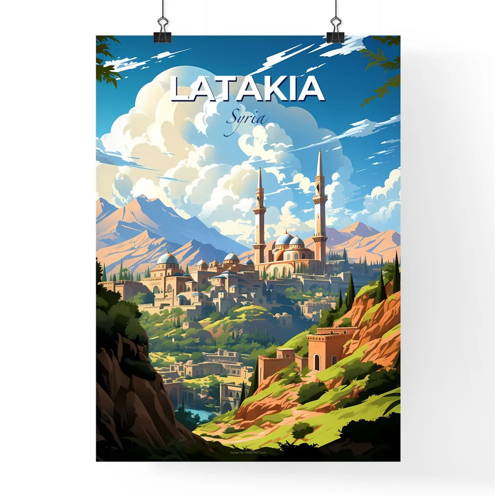 Latakia Syria Urban Skyline Cityscape Tower Painting Hills Vibrant Art Default Title