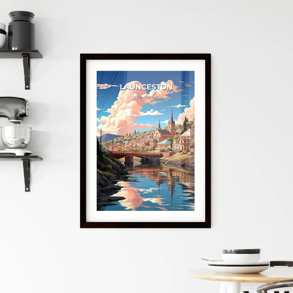 Vibrant Launceston Australia Skyline: Bridge Over Scenic River, Buildings, Trees, Art Focus Default Title