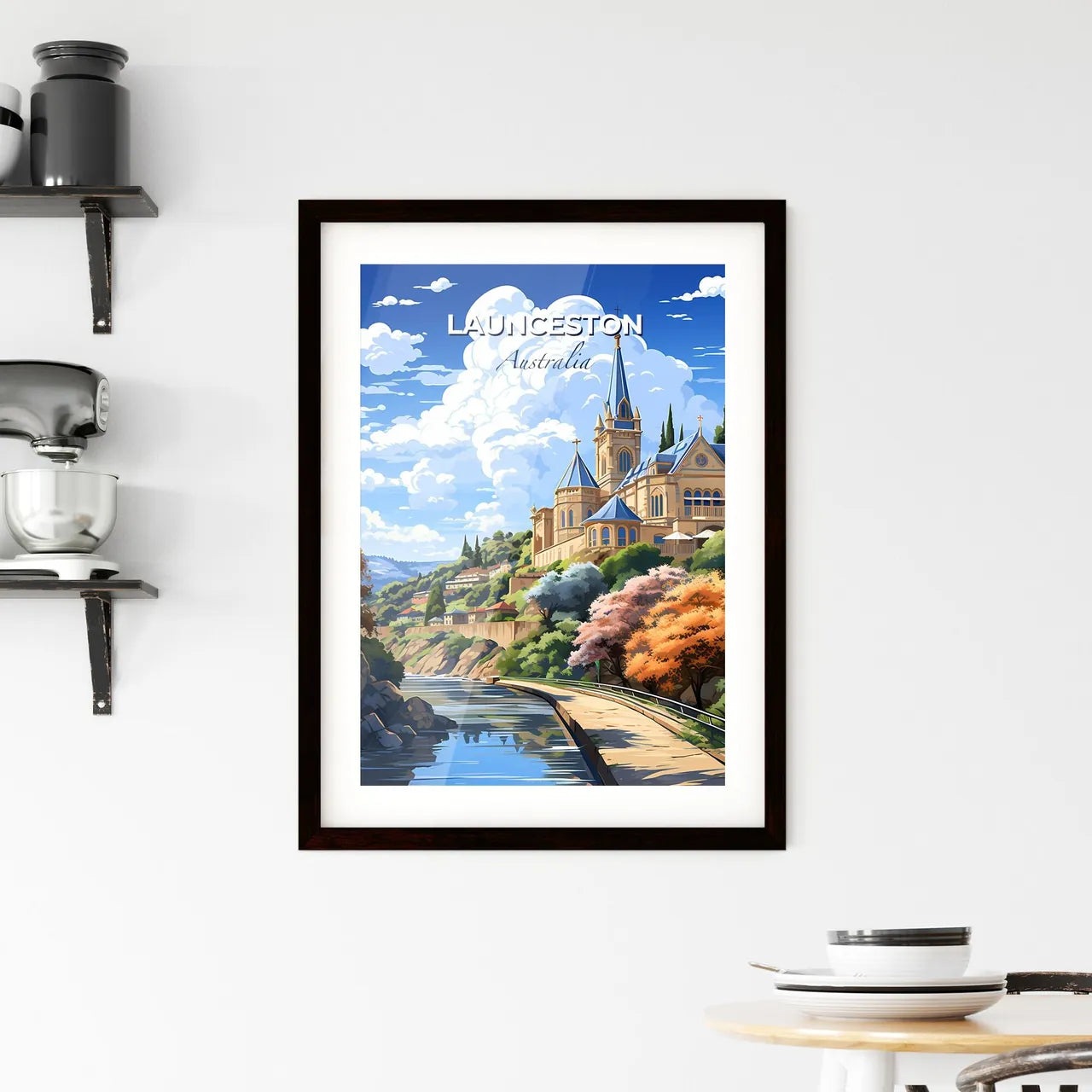 Launceston Castle Hill Painting Panorama Art River Landscape Trees Acrylic Default Title