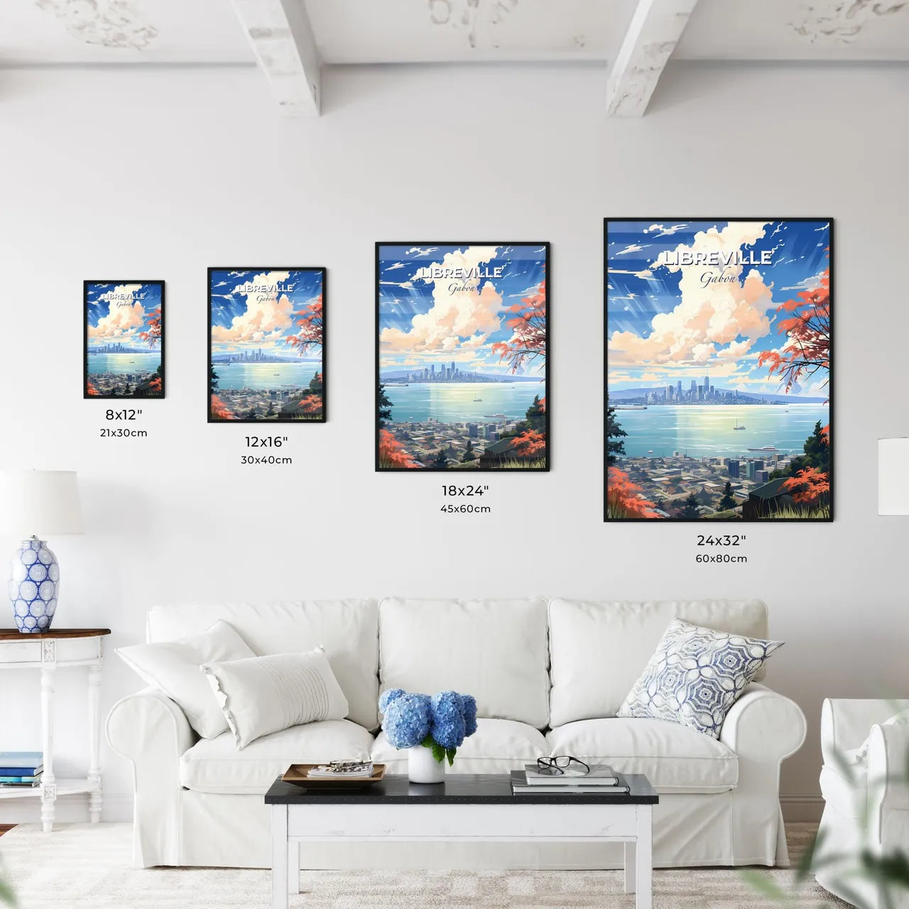 Vibrant Libreville Cityscape Painting by the Ocean Default Title