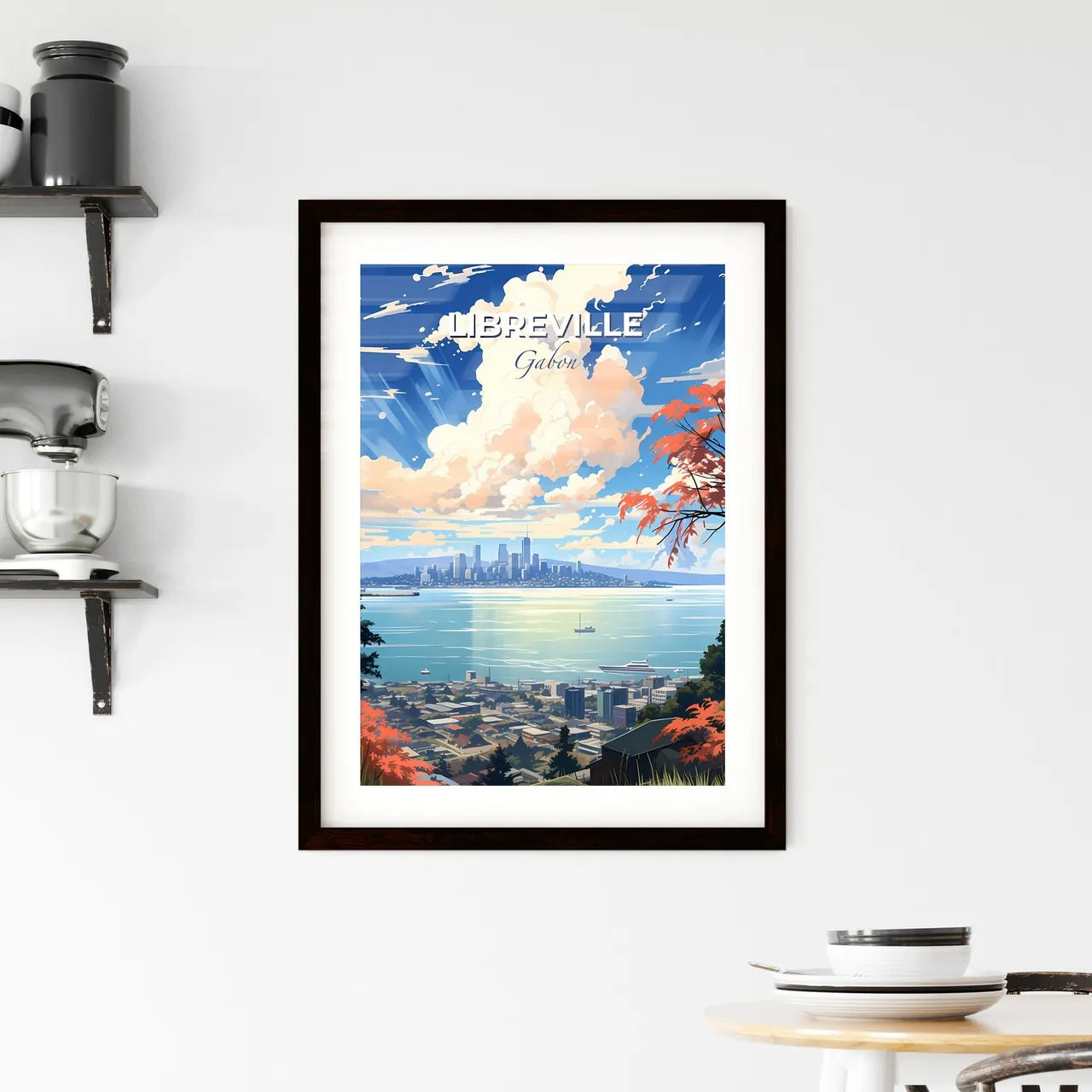 Vibrant Libreville Cityscape Painting by the Ocean Default Title