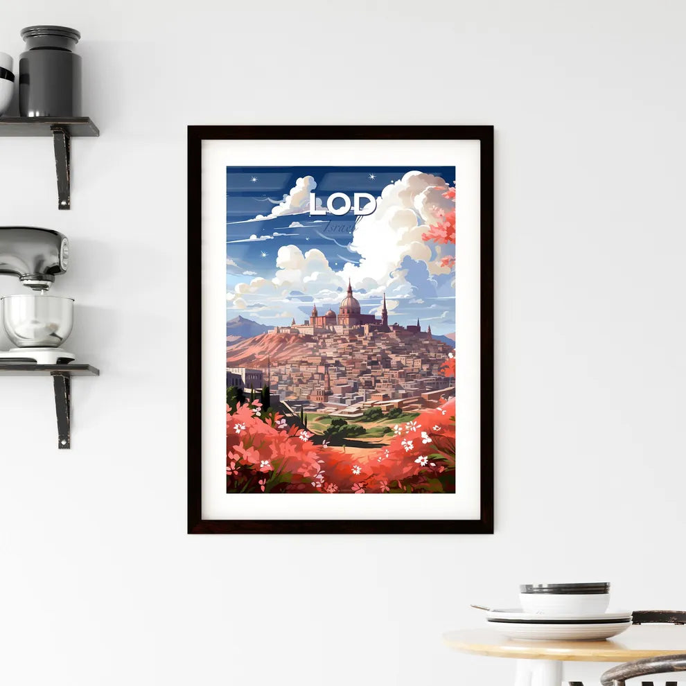 Vibrant Painting of Scenic Lod Israel Cityscape with Floral Touches Default Title