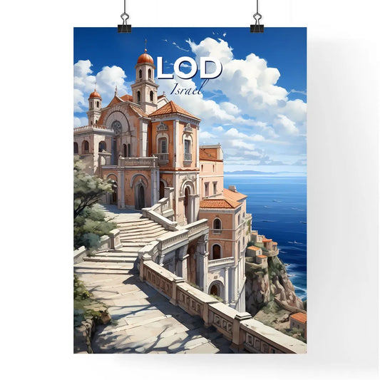 Vibrant Artistic Cityscape Painting - Building on Cliff by Water Default Title