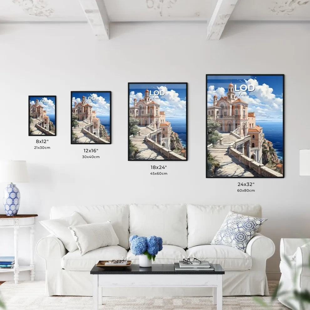 Vibrant Artistic Cityscape Painting - Building on Cliff by Water Default Title