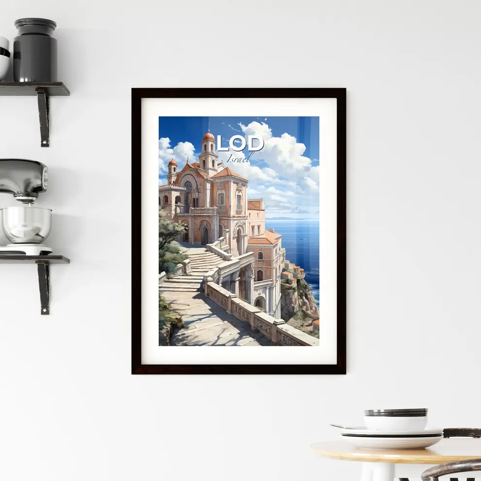 Vibrant Artistic Cityscape Painting - Building on Cliff by Water Default Title