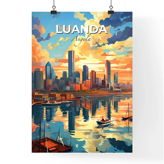 Vibrant Luanda Angola City Skyline Art Painting with Boats on Water Default Title
