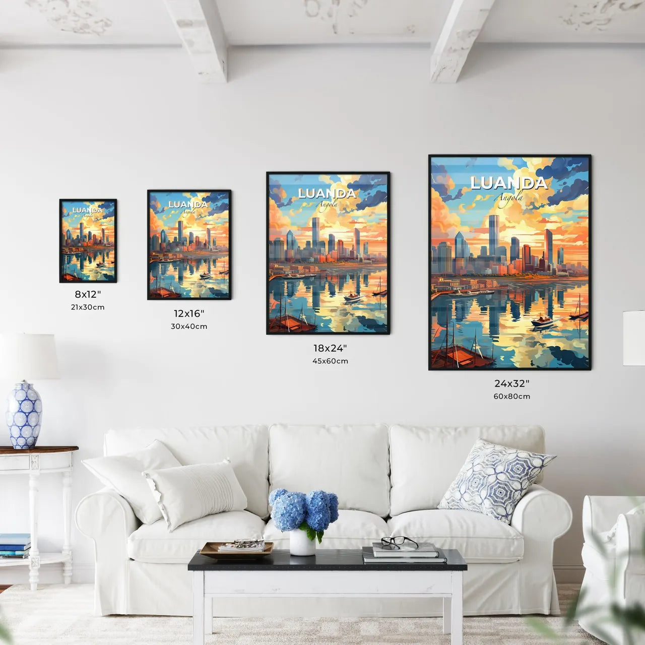 Vibrant Luanda Angola City Skyline Art Painting with Boats on Water Default Title