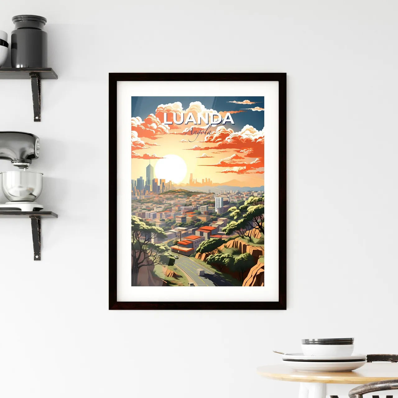 Vibrant Artistic Cityscape Painting of Luanda Angola Skyline with Buildings and Trees Default Title