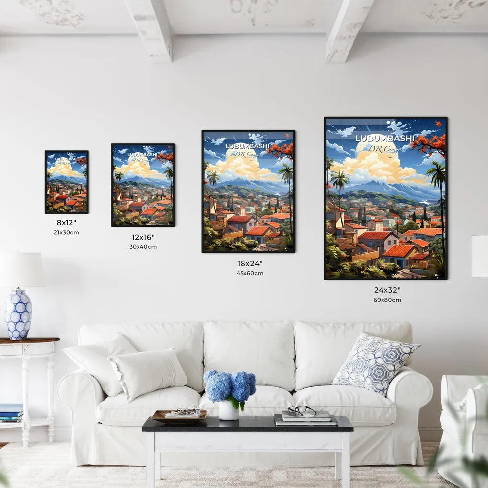 Artistic Lubumbashi Skyline Landscape Painting-Vibrant Town with Mountains and Trees Default Title