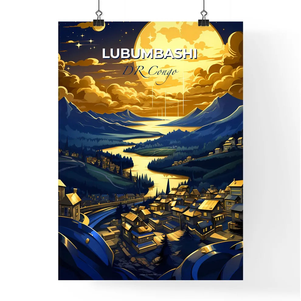 Expressive Cityscape Painting: Lubumbashi Skyline with Congo River and Distant Mountains Default Title