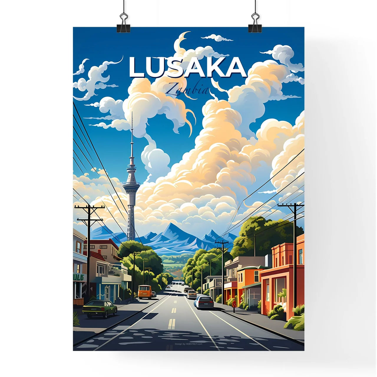 Vibrant Lusaka Zambia City Skyline Art Street Scene with Buildings Tower and Cars Default Title