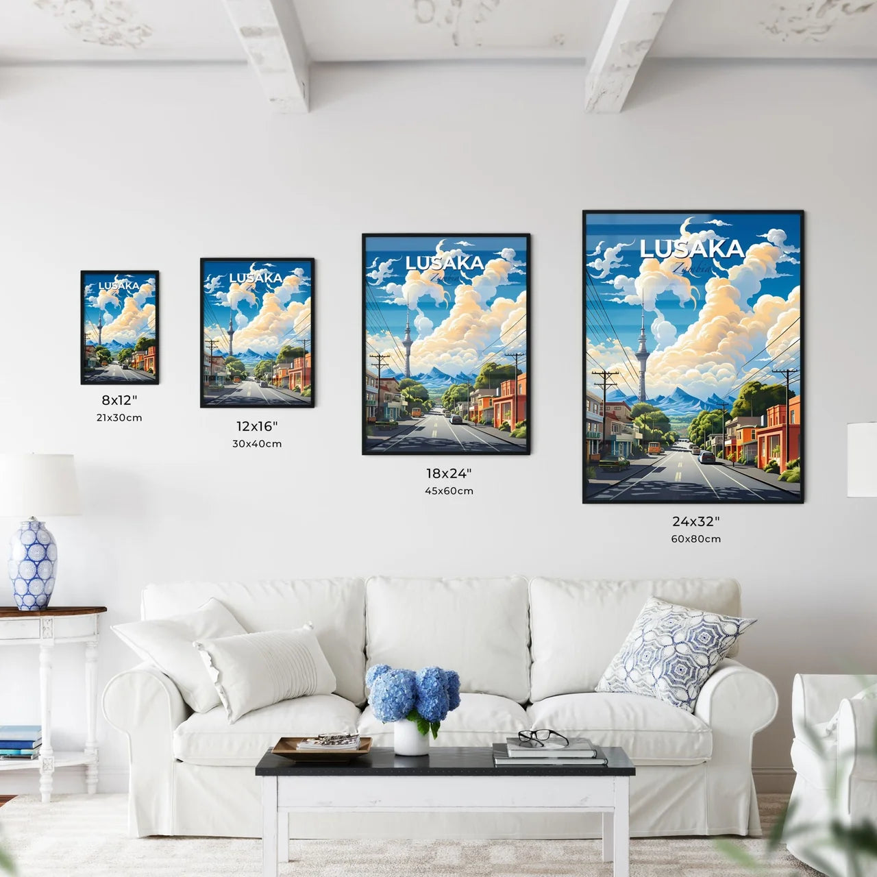 Vibrant Lusaka Zambia City Skyline Art Street Scene with Buildings Tower and Cars Default Title