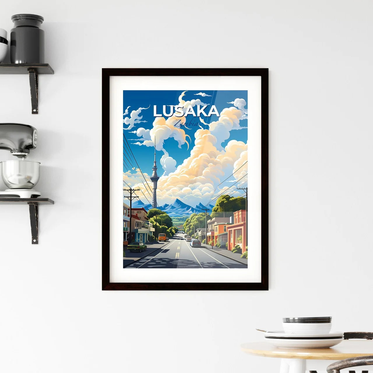 Vibrant Lusaka Zambia City Skyline Art Street Scene with Buildings Tower and Cars Default Title