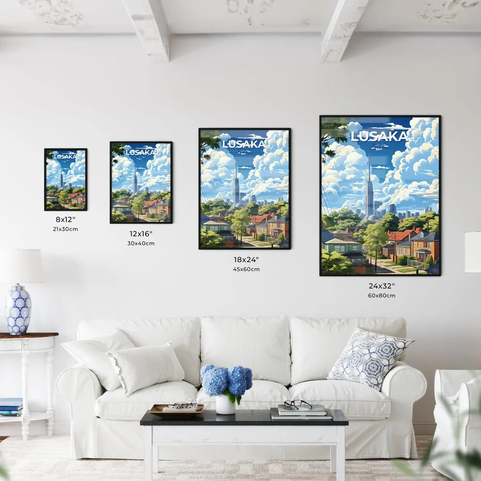 Vibrant Geometric City Skyline with Tall Tower, Lusaka Zambia, Modern Art Painting Default Title