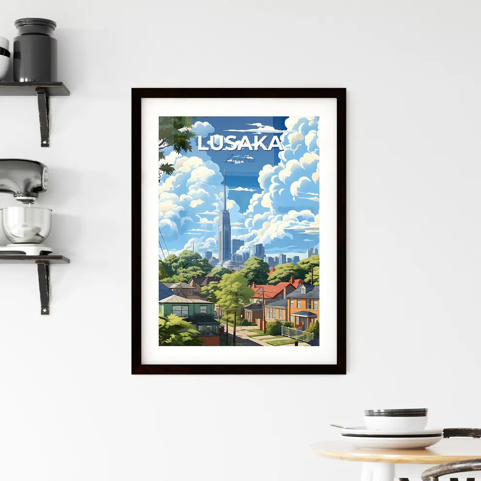 Vibrant Geometric City Skyline with Tall Tower, Lusaka Zambia, Modern Art Painting Default Title