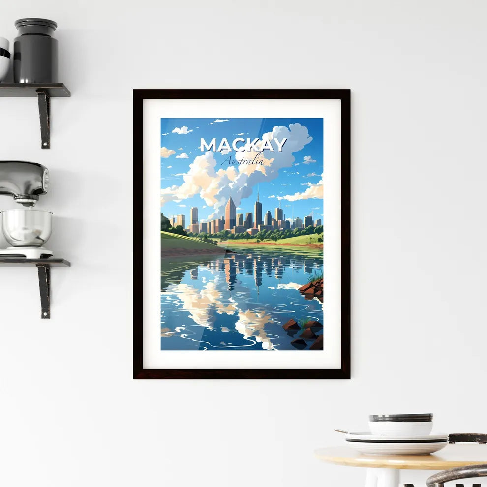 Vibrant Artistic City Skyline Painting of Mackay Australia Centered On River Default Title