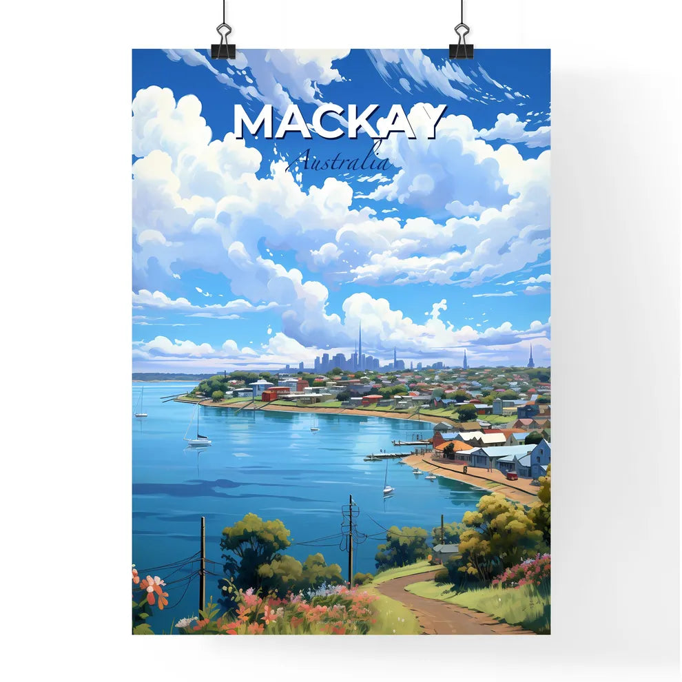 Mackay Australia Colorful City Skyline Canvas Painting Art by the Waterfront Default Title
