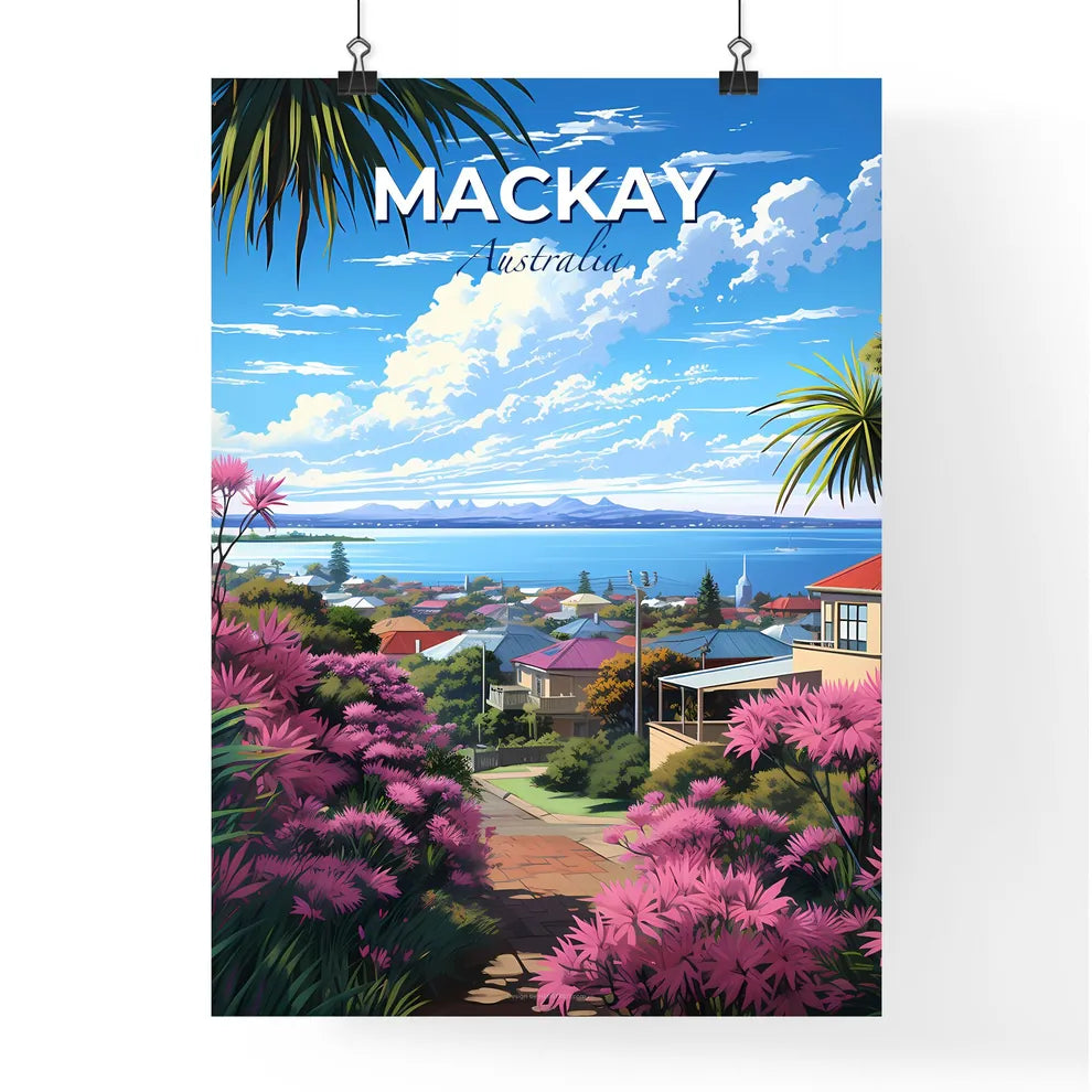 Vibrant Skyline of Mackay Australia Painted in Pink with Water Feature Default Title