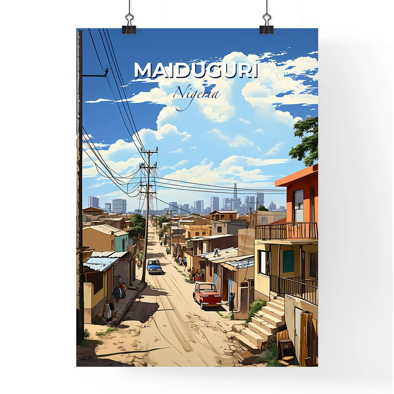 Maiduguri City Skyline - Nigeria - streetside art - building - car - photo painting - urban culture - African art - cityscape - vibrant colours Default Title