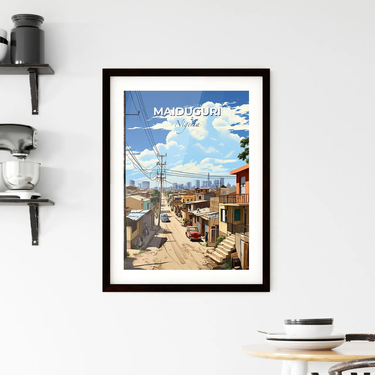 Maiduguri City Skyline - Nigeria - streetside art - building - car - photo painting - urban culture - African art - cityscape - vibrant colours Default Title