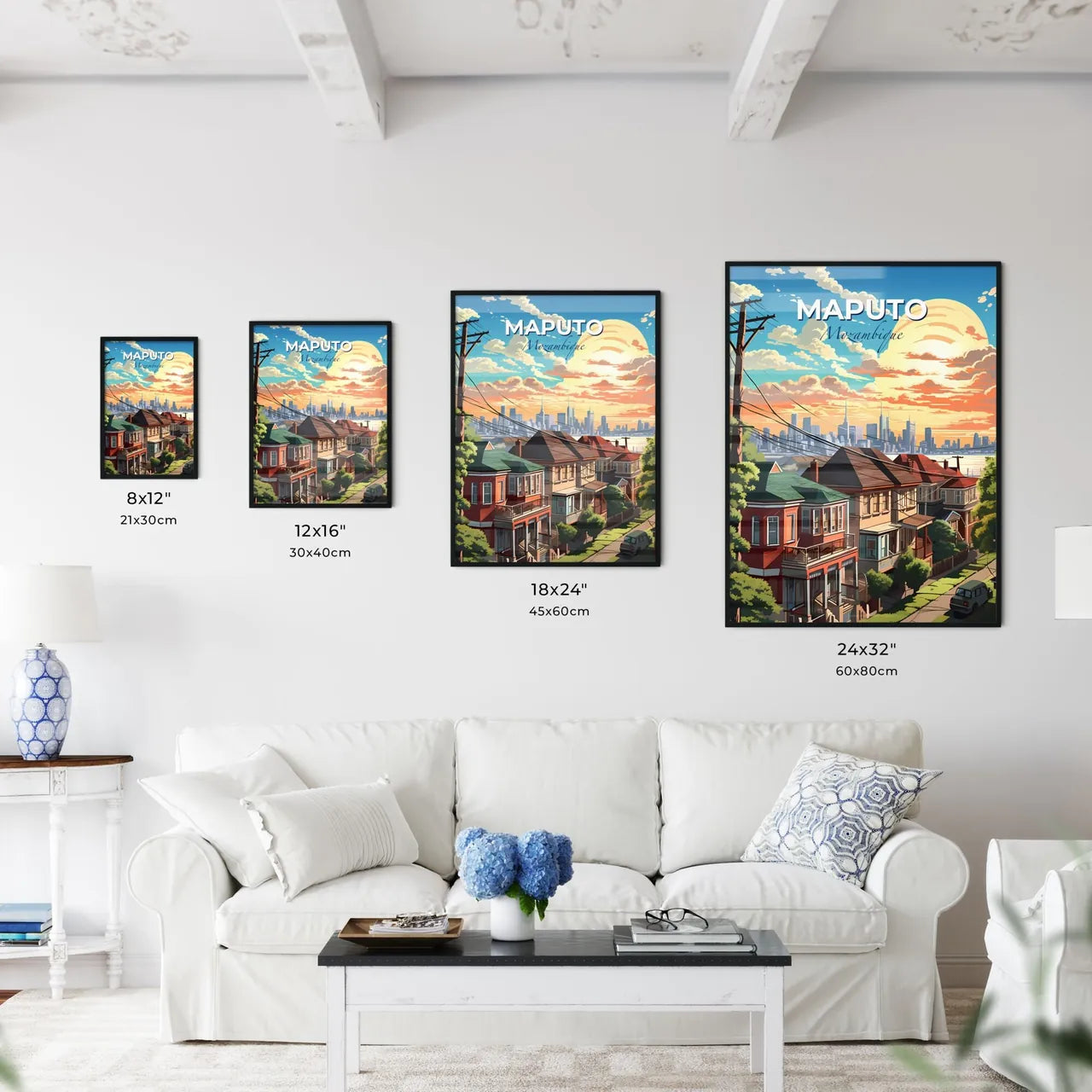 Vibrant Painting of Maputo Mozambique Skyline with Houses, Trees, and City Background Default Title