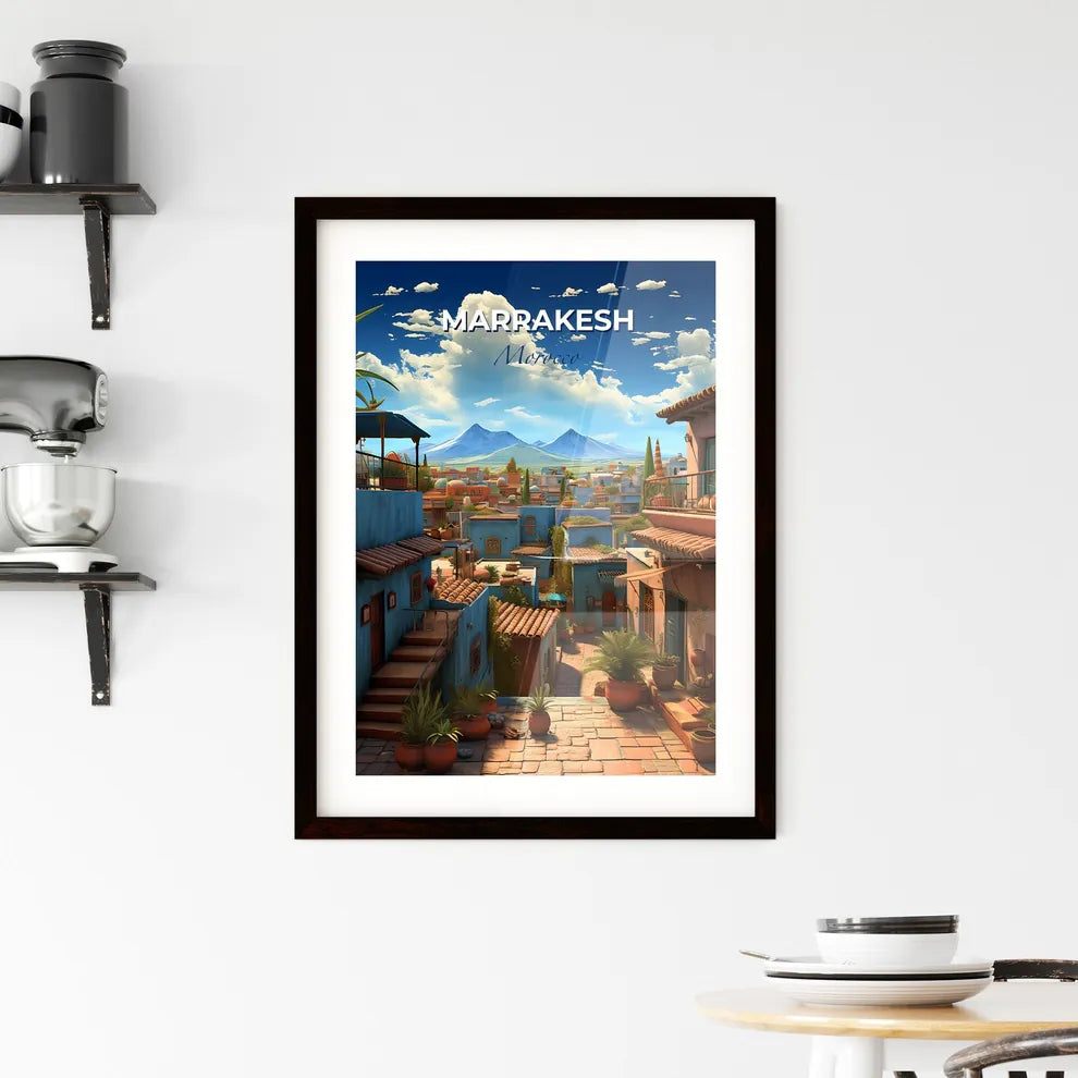 Vibrant Marrakesh Morocco Skyline Painting with Mountain Default Title