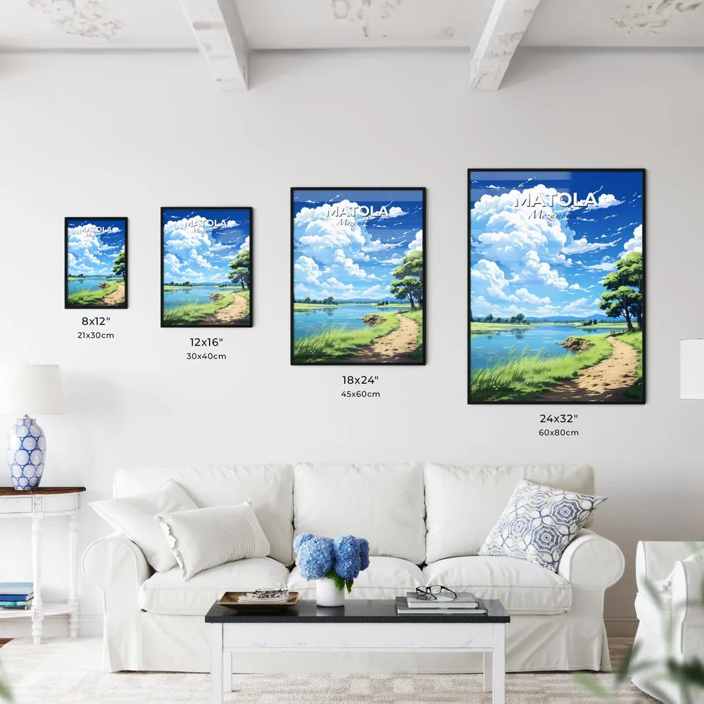 Matola Mozambique Skyline Painting | Vibrant Brushstroke Artwork | Path Leading to Lake Default Title