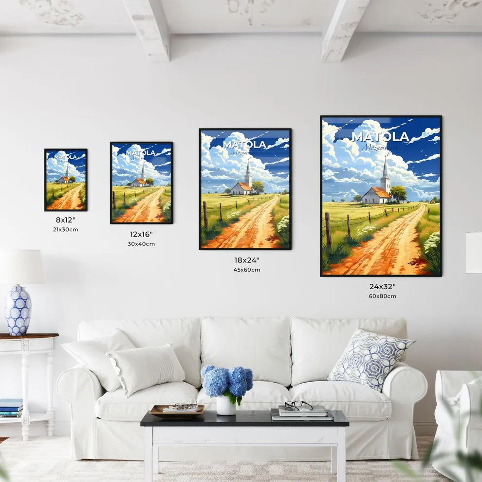 Matola, Mozambique Cityscape Painting: Artful Dirt Road to Church Default Title