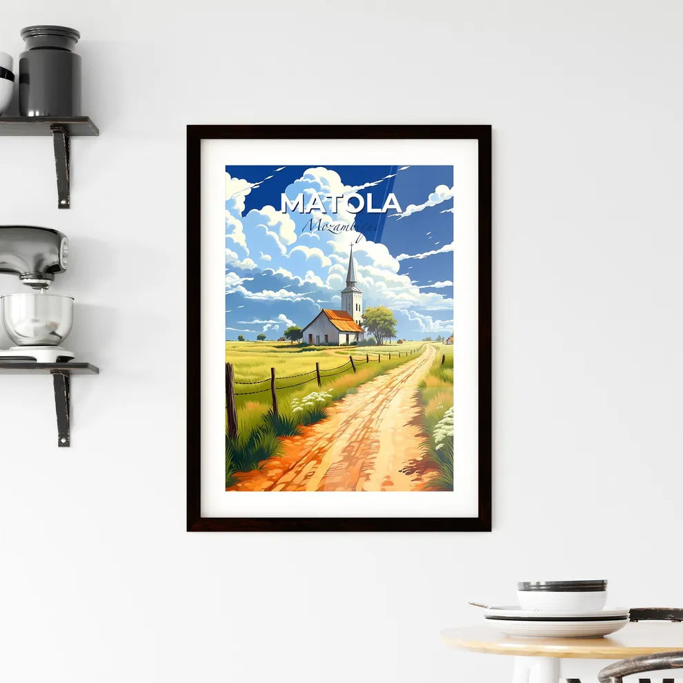 Matola, Mozambique Cityscape Painting: Artful Dirt Road to Church Default Title