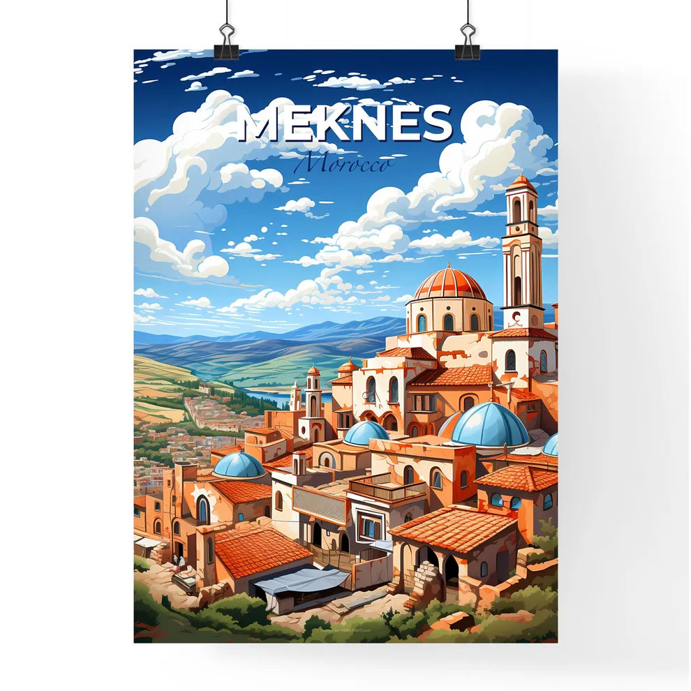 Cartoon Town Skyline Meknes Morocco, Vibrant Painting, Art, Urban, Landscape, Travel, Skyline, Cityscape, North Africa Default Title