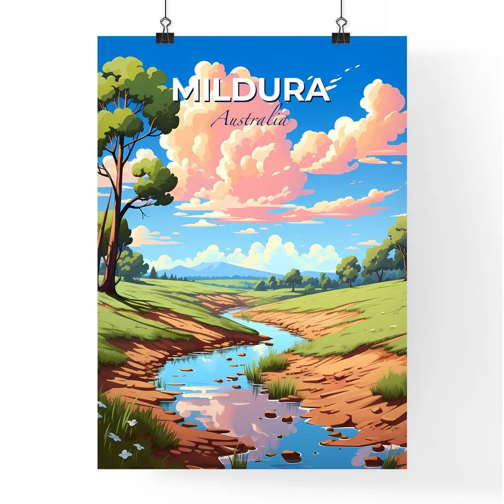 Mildura-Wentworth Australia Skyline Painting River Grassy Field Vibrant Art Landscape Default Title