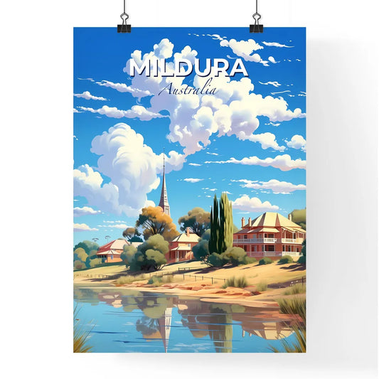 Vibrant Impressionist Painting Featuring Water Body, Houses, and Trees in Mildura–Wentworth Australia Skyline Default Title