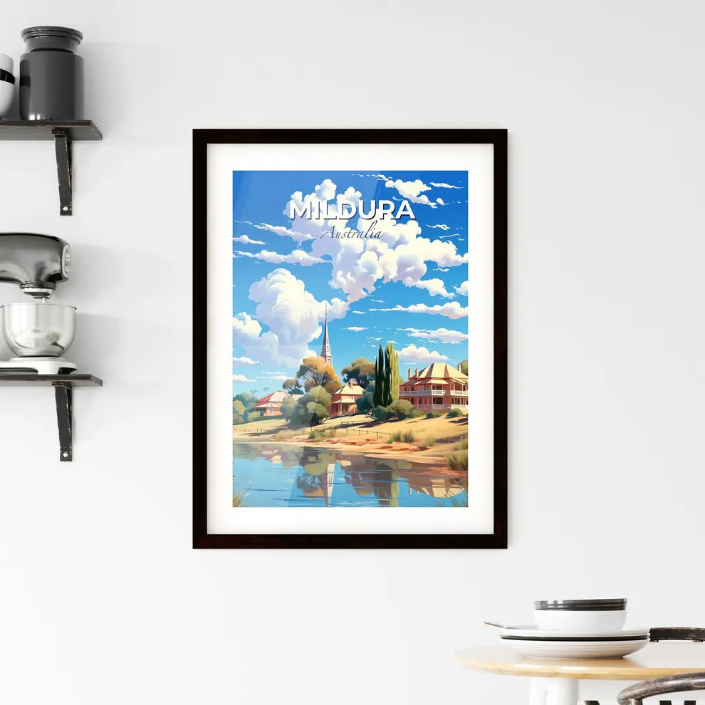 Vibrant Impressionist Painting Featuring Water Body, Houses, and Trees in Mildura–Wentworth Australia Skyline Default Title