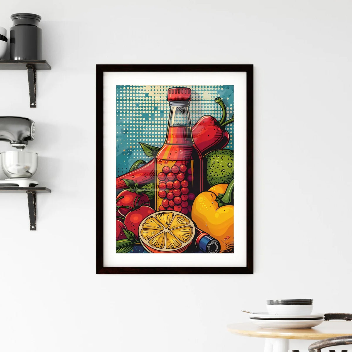 Pop Art Still Life with Hot Sauce and Veggie - Framed Art Print – HEBSTREIT