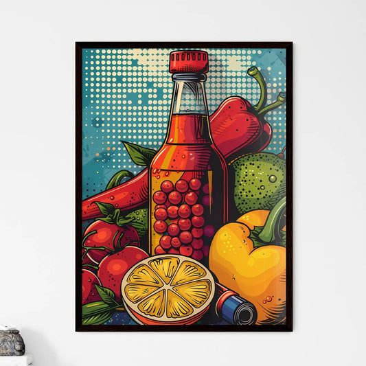 Pop Art Still Life with Hot Sauce and Veggie - Framed Art Print