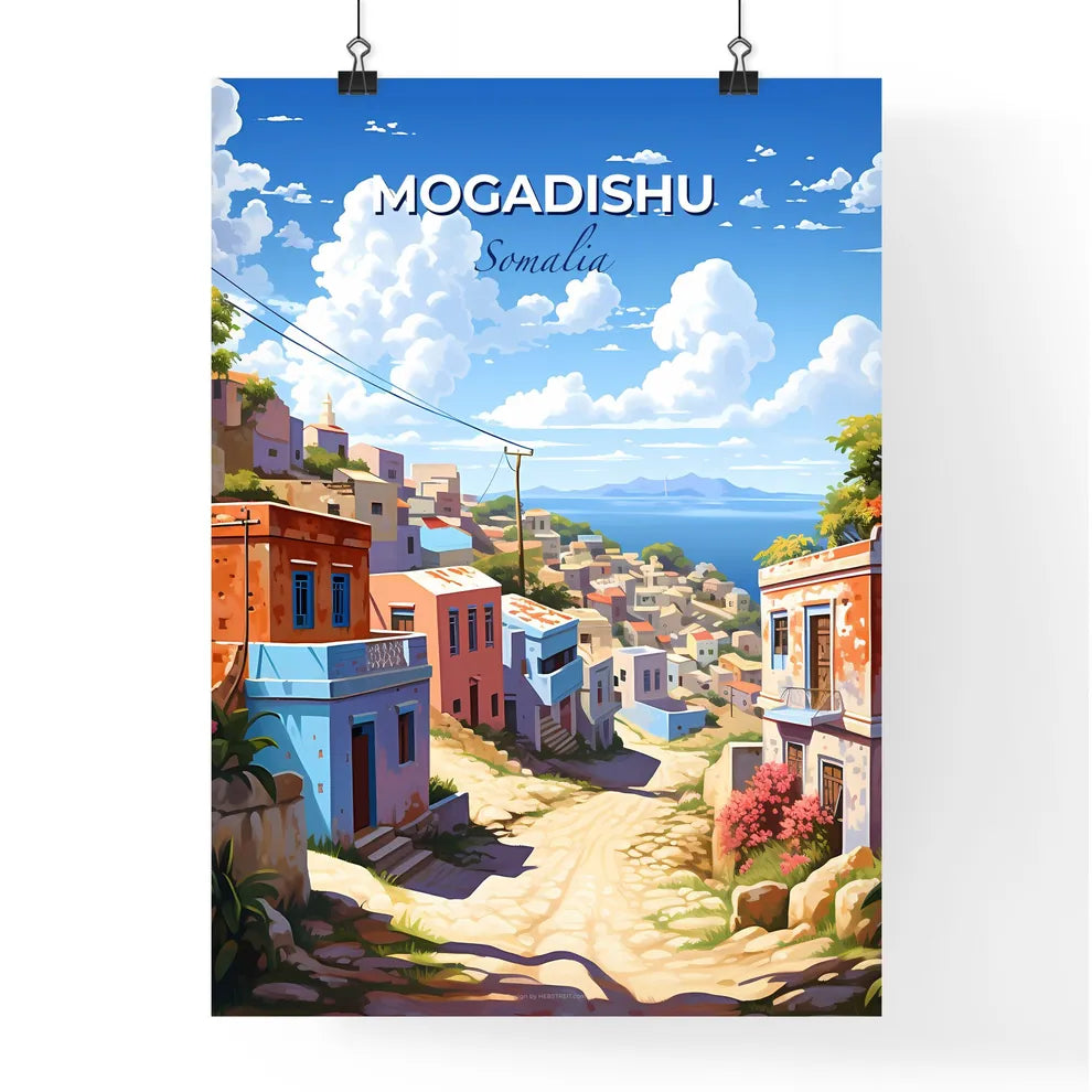 Artful Mogadishu Skyline: Colorful Buildings Adorn the Hilltop Default Title
